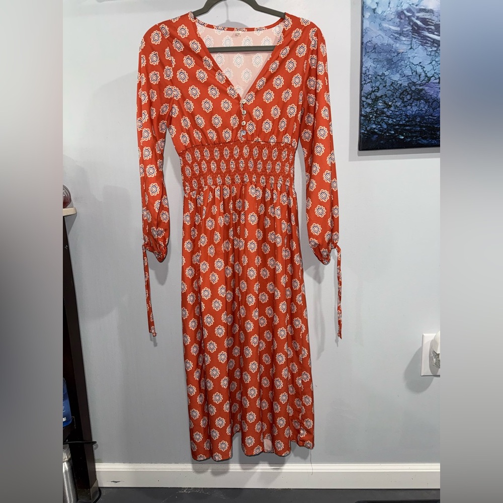 Floral Orange Midi Dress